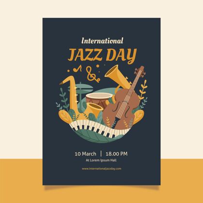 爵士乐日平面国际爵士日垂直海报模板平面设计爵士乐音乐节