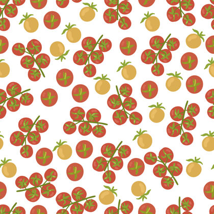 手樱桃番茄无缝图案隔离在白色背景上有机对象团体