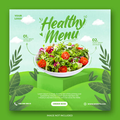 创意健康菜单推广社交媒体instagram模板饲料食品instagram绿色