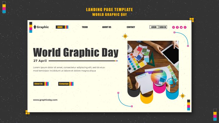 创意世界图形日登录页模板全球风格平面设计师