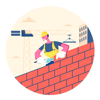 穿建设者公字头戴钢盔 手拿抹子均匀地抹混凝土 为铺设砖墙而欢欣鼓舞的工作房子承包商男性