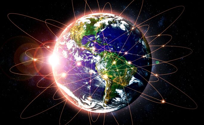 地球全球网络连接 用创新的感知线覆盖地球全球通信互联网