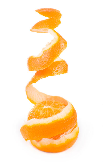美味去皮水果橙色去皮隔离白色背景异国情调新鲜食物