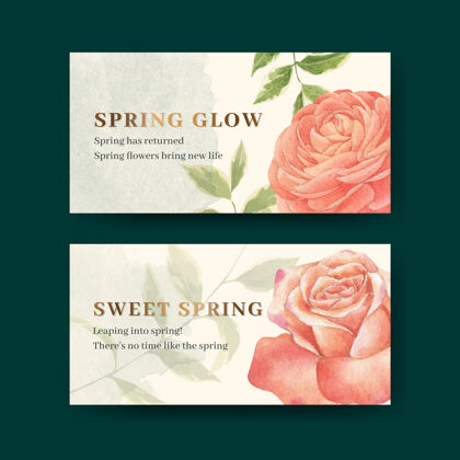 广告推特模板与春天明亮的概念水彩插图女性银莲花花束