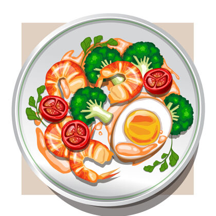 鸡蛋餐厅式虾仁沙拉番茄花椰菜虾
