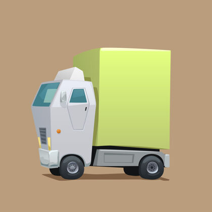 车辆卡通白色商业送货车绿色货物货物运输箱子
