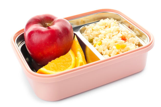 零食学校午餐盒上有美味的白色食物大米美味饮食