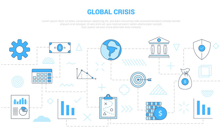 技术全球危机概念与图标集模板横幅危机经济主题