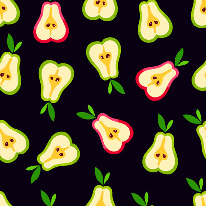 植物可爱的梨图案.无缝熟梨片的背景叶子维生素甜味