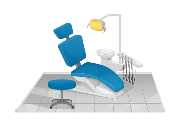牙科带灯牙科椅的插图正畸灯具钻机
