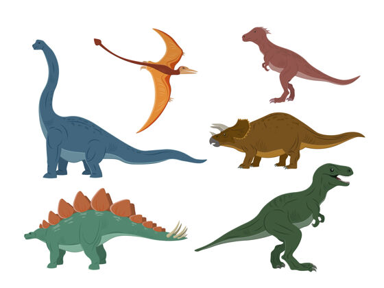 野生动物不同类型的恐龙隔离在白色史前恐龙野生