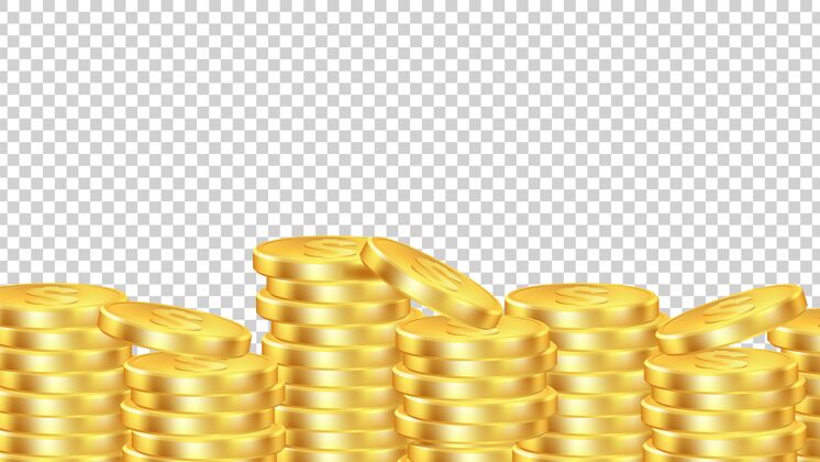 货币金币背景隔离实实在在的钱硬币堆透明横幅堆富有金融