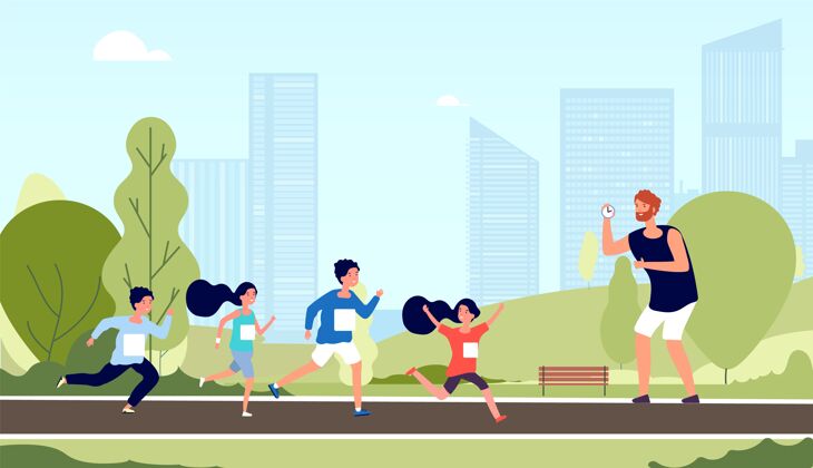 健康儿童马拉松 儿童运动员训练 跑步比赛 公园学校体育课玩耍跑道马拉松