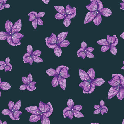 无缝图案剪贴簿无缝模式与紫色随机兰花元素复古开花素描