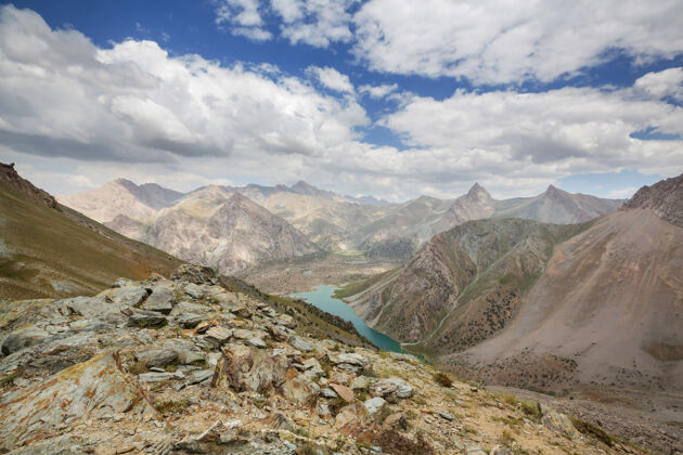 山峰美丽的风景芬斯山 塔吉克斯坦惊艳全景宁静
