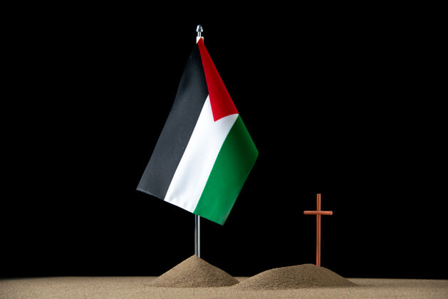 国旗黑色巴勒斯坦国旗的小坟墓正面图死亡国家爱国