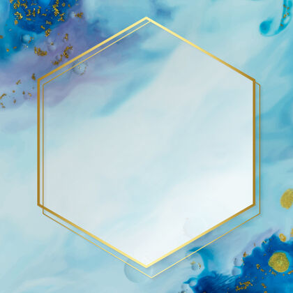 创意抽象蓝色水彩六边形金框六边形飞溅艺术家