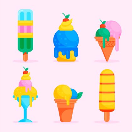 夏天扁平冰淇淋系列美味包装夏天
