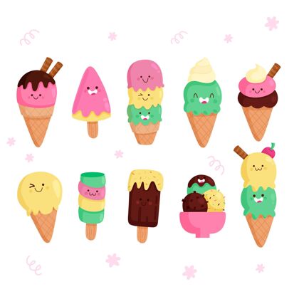什锦手绘冰淇淋系列食品收藏甜点
