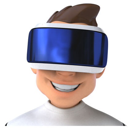设备有趣的三维卡通人与虚拟现实头盔插图虚拟现实游戏人物