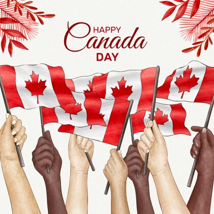 庆祝手绘水彩画加拿大日插画节日快乐加拿大日活动