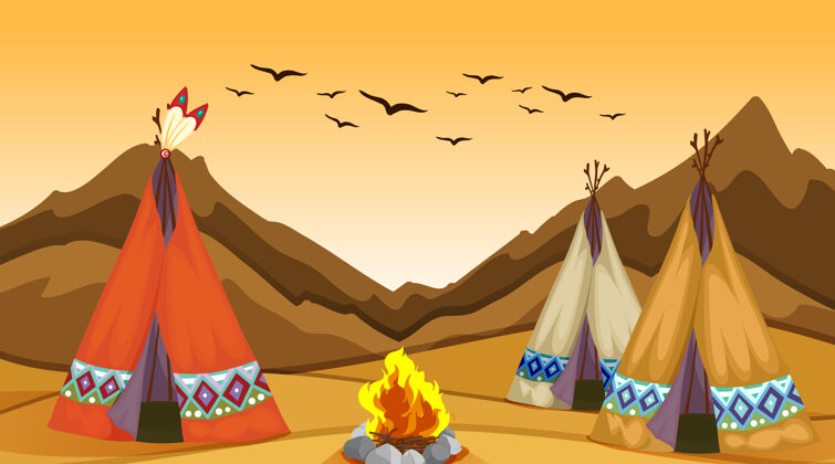 自然有帐篷和篝火的场景帐篷圣诞风景