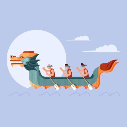 传统平直的龙舟插画平面设计端午节赛龙舟
