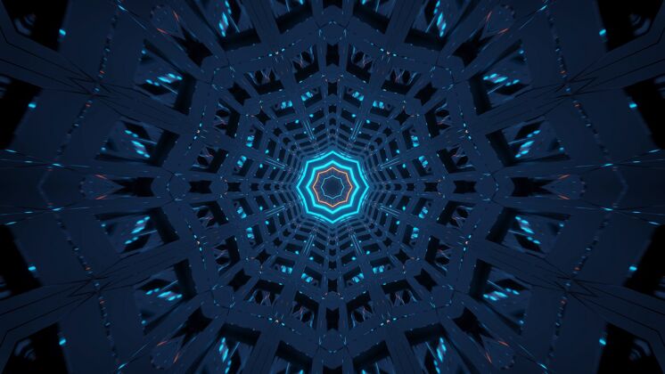 几何用闪烁的霓虹灯渲染抽象的未来主义背景效果风格科幻