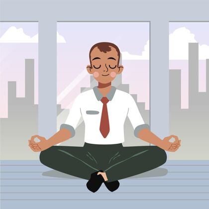 身体卡通商人静心冥想瑜伽健康锻炼