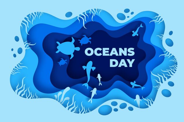 海洋世界海洋日纸制插图海洋纸张风格活动