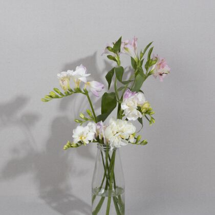 花桌上花瓶里的花开花花叶子