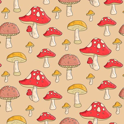 蘑菇背景手绘蘑菇图案蘑菇背景手绘