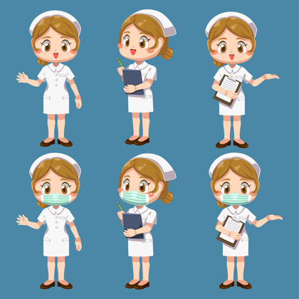 服务一套不同角色的快乐护士制服 孤立的平面插图帽子制服健康
