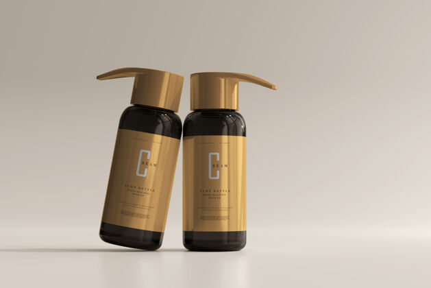 洗发水琥珀色玻璃泵瓶模型香水品牌泵