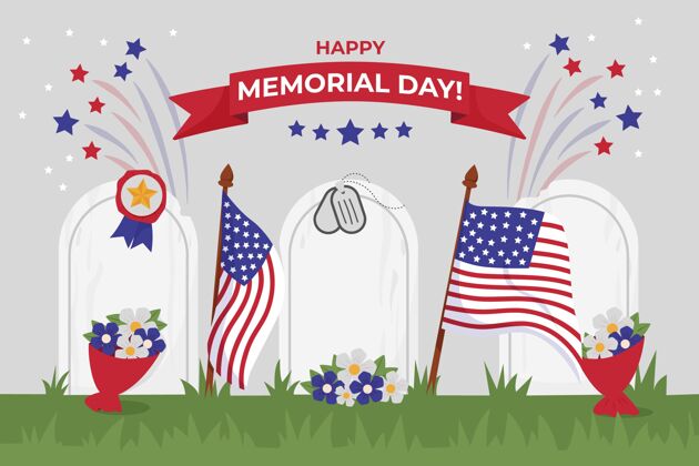 5月31日有机平面美国阵亡将士纪念日插画美国联邦平面设计