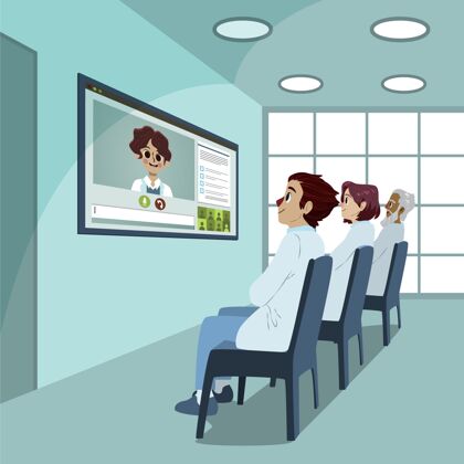 医疗会议卡通在线医疗会议插图会议虚拟会议