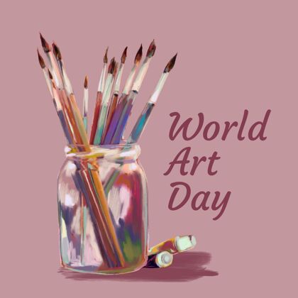 美术水彩画世界艺术日插画4月15日水彩画全球