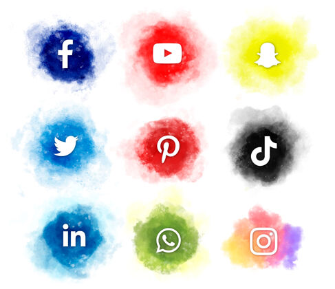 商业社会媒体图标与水彩画媒体Tiktok水彩