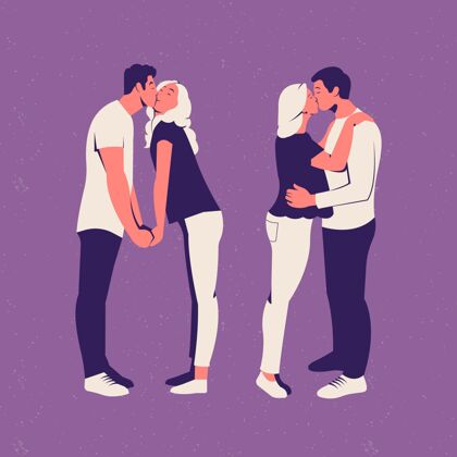 公寓设计扁平情侣接吻插画二人爱情关系