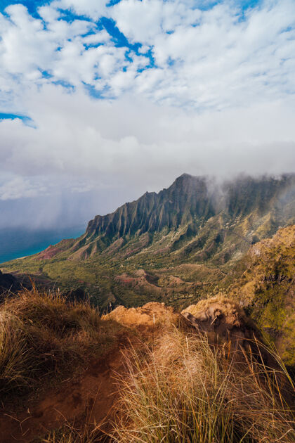 自然在夏威夷的科克国家公园的山脉多云的天空公园山脉