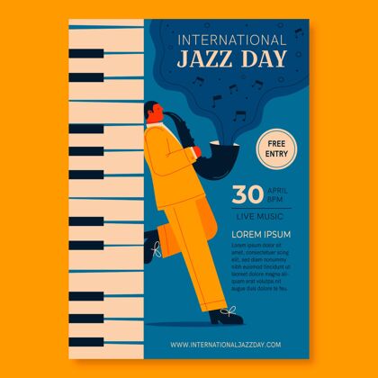 爵士乐音乐会有机平面国际爵士日垂直海报模板4月30日节日准备印刷
