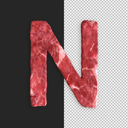 字体黑色背景上的肉类字母 字母n排版切割肉