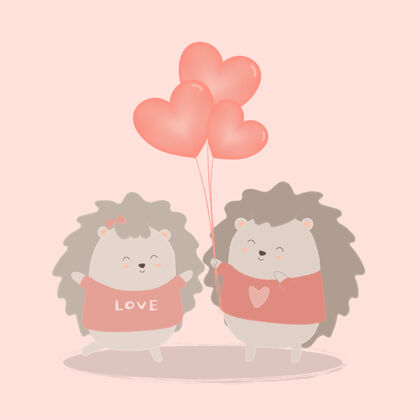 明信片刺猬送心气球给情侣们带着爱 孤立的卡通可爱的动物浪漫的动物情侣们相爱 情人节的概念 插画情侣情人节刺猬
