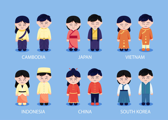 男人集亚洲地区人的服装卡通人物 孤立的平面插图女人个人印尼