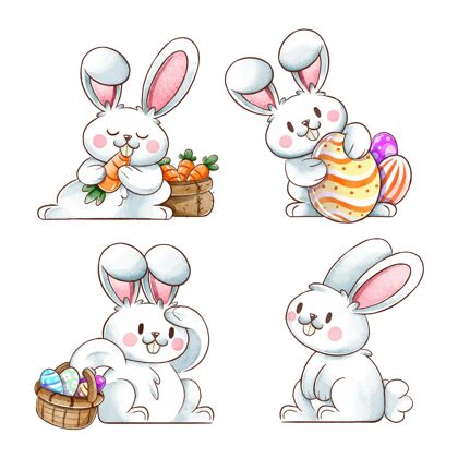 兔子复活节兔子系列水彩画插图包设置