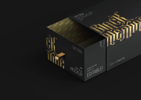 品牌豪华的黑色和金色礼品盒模型身份展示纸盒