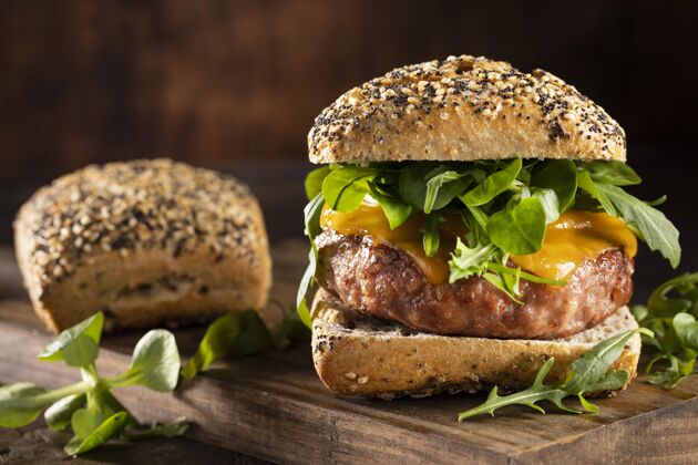 吃前视图美味汉堡菜单组合美味组成肉