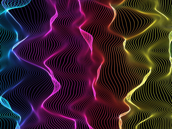 景观流动彩虹色线条背景的3d渲染模糊技术背景