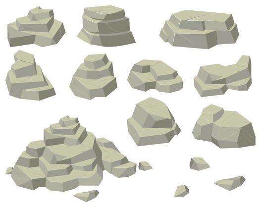 自然一堆堆平整的石头 一堆堆大小不一的天然石头 岩石金字塔和白色背景上孤立的台阶固体土桩