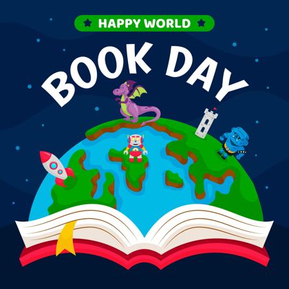 插图卡通世界图书日插图与行星和书小说星球学习